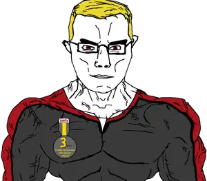 nate higgers, chudjak, chudjak front, muscular chud, natejak, 1soyjak, 3 years on bald cartoon man with glasses website, arm, blonde hair, buff