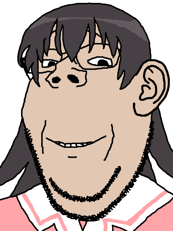 gapejak, wholesome soyjak, anime, beard, clothes, ear, glasses, hair, looking at you, school uniform