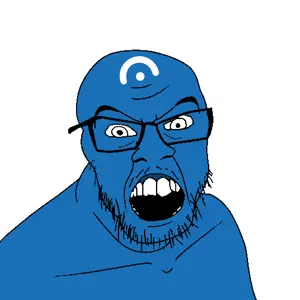 feraljak, bald, blue skin, eyebrows, glasses, logo, looking at you, musescore, music, open mouth