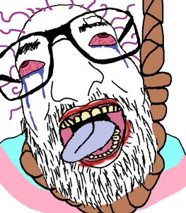 israeli soyjak, hanging soyjaks, bald, beard, bloodshot eyes, crying, eyebrows, glasses, hanging, lipstick