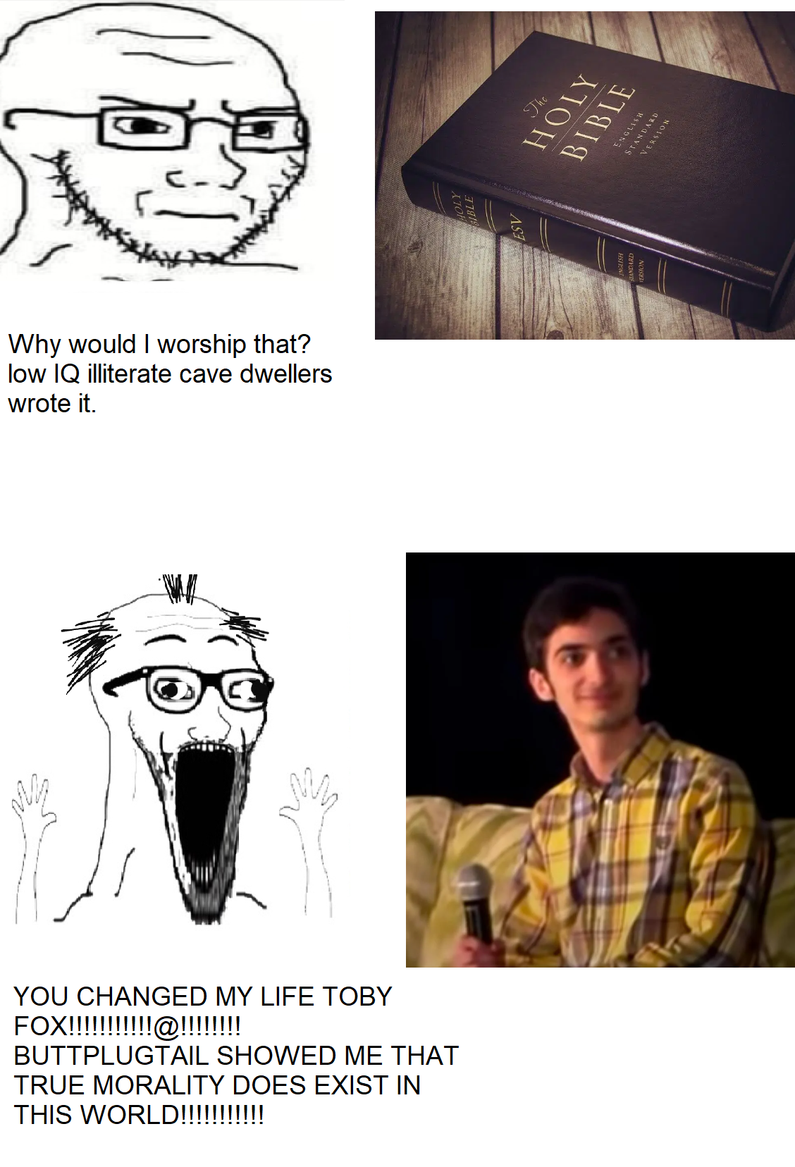 excited soyjak, soyak, soyak (irritated), wewjak, atheism, atheistcuck, beard, bible, christianity, closed mouth
