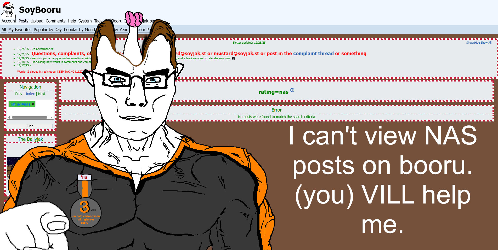 dan, chudjak, feraljak, impish soyak ears, chudjak front, muscular chud, natejak, badge, blue eyes, brain