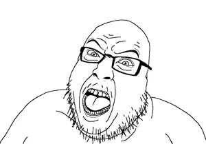hilbert soyjak, angry, glasses, mustache, open mouth, soyjak, stubble