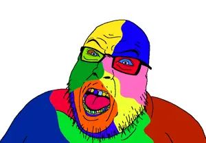 hilbert soyjak, colorjak, angry, glasses, open mouth, soyjak, stubble