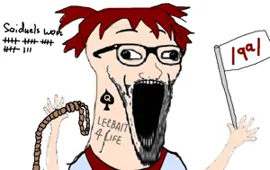 excited soyjak, soyak, wewjak, /qa/ (4chan), 4chan, anime, anti soyjak, arm, clothes, flag
