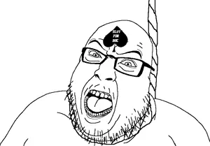 hilbert soyjak, angry, glasses, hanging, open mouth, queen of spades, rope, soyjak, spade, stubble