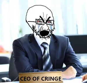 cryboy soyjak, bloodshot eyes, bushy eyebrows, ceo, ceo of cringe, clothes, cringe, crying, glasses, irl background