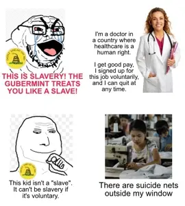 wojak, et, cryboy et, bloodshot eyes, crying, doctor, glasses, hands, libertarian, real life