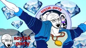 bernd, impish soyak ears, soyak, blue background, blue shirt, body, clothes, emblem, glasses, hands
