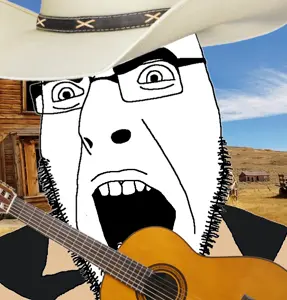 cobson, angry, clothes, cowboy, cowboy hat, desert, glasses, guitar, hat, irl background