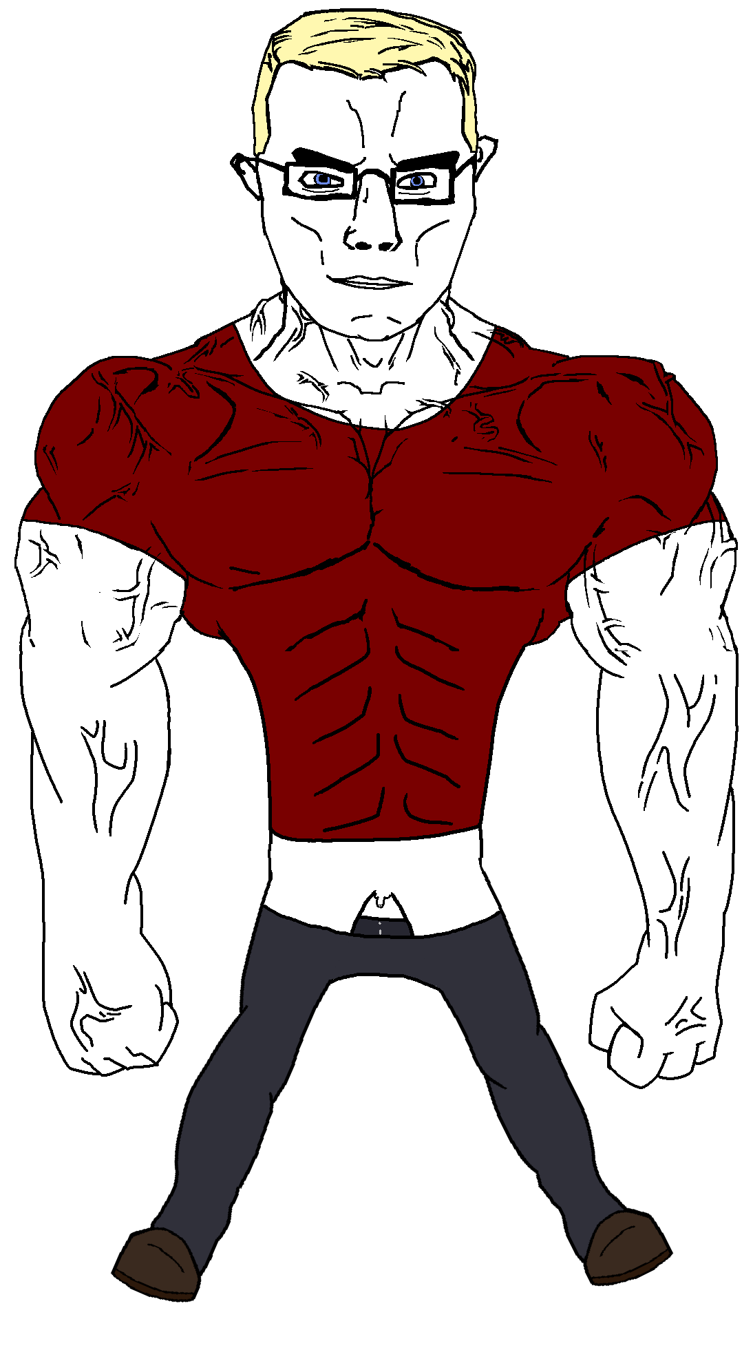 chudjak, chudjak front, muscular chud, aryan, a10 eyes, buff, clitty leakage, clittycel, glasses, hair