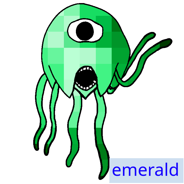 stinger flynnjak, bald, demoted, emerald, emerald (minecraft), full body, green skin, looking at you, multiple arms, no beard