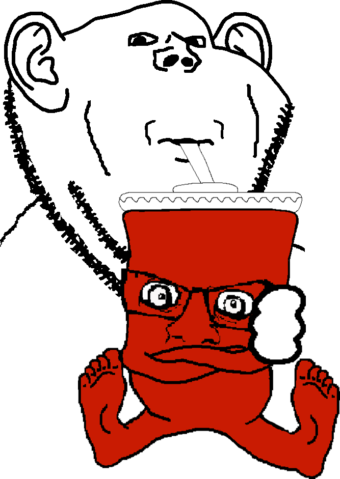 feraljak, impish soyak ears, condiment, feraljak (crazed), condiment, crazed, crossed arms, cup, drinking, drinking straw