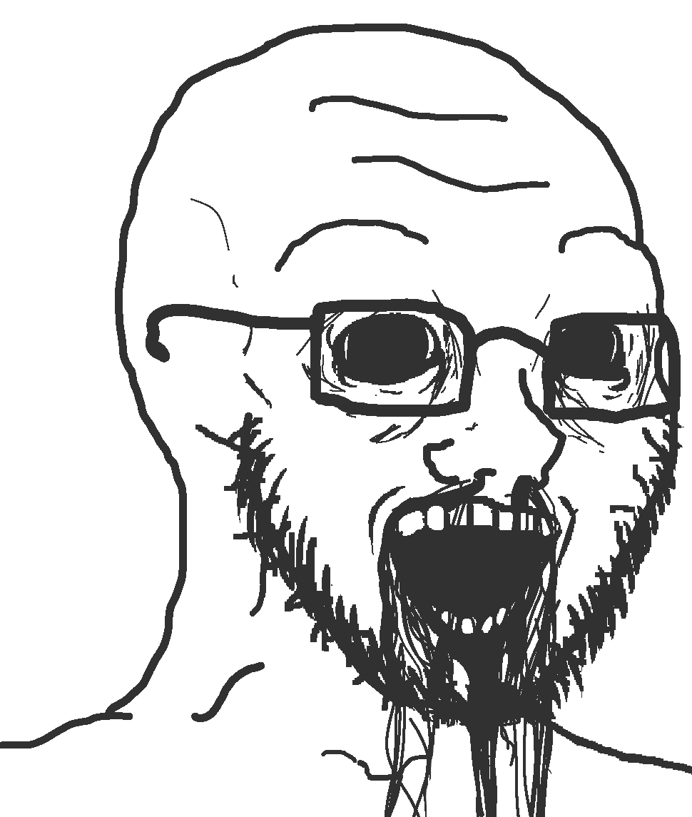 soyak, soyak (crazed), 1soyjak, alien, bags under eyes, bald, black, black eyes, black oil, crazed