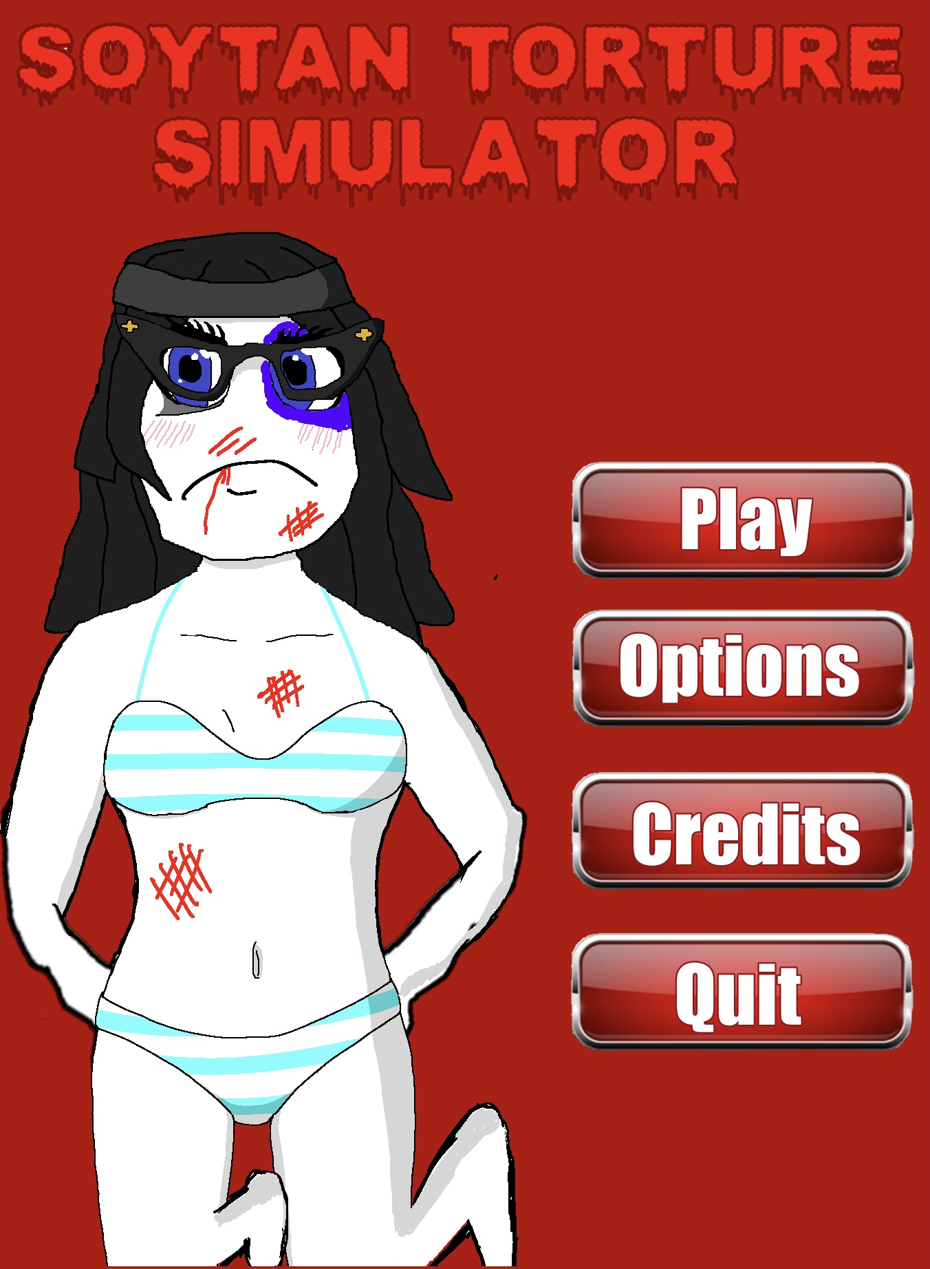 soytan, bikini, black hair, blood, bruises, gemeraldiest comments section💎💎💎enter as you please💎💎💎, glasses, hair, implied murder, implied torture