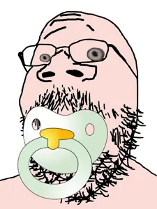 gapejak, bald, budgie eyes, caca, forehead lines, glasses, nose, pacifier, small eyes, stubble