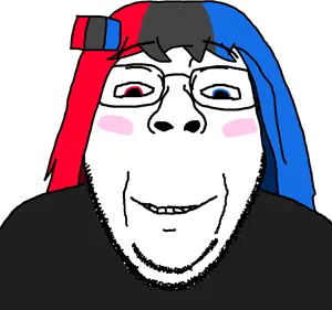 soysuba, bernd, wholesome bernd, black shirt, blush, eyebrows, female, glasses, hair, heterochromia