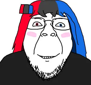 soysuba, bernd, black shirt, blush, female, glasses, hair, heterochromia, looking at you, merge