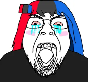 soysuba, bernd, angry, black shirt, bloodshot eyes, blush, crying, eyebrows, female, glasses