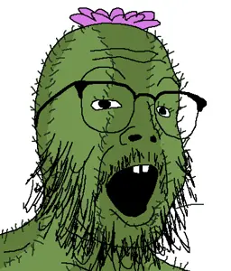 buckteeth soyjak, buck teeth, cactus, glasses, open mouth, soyjak, stubble