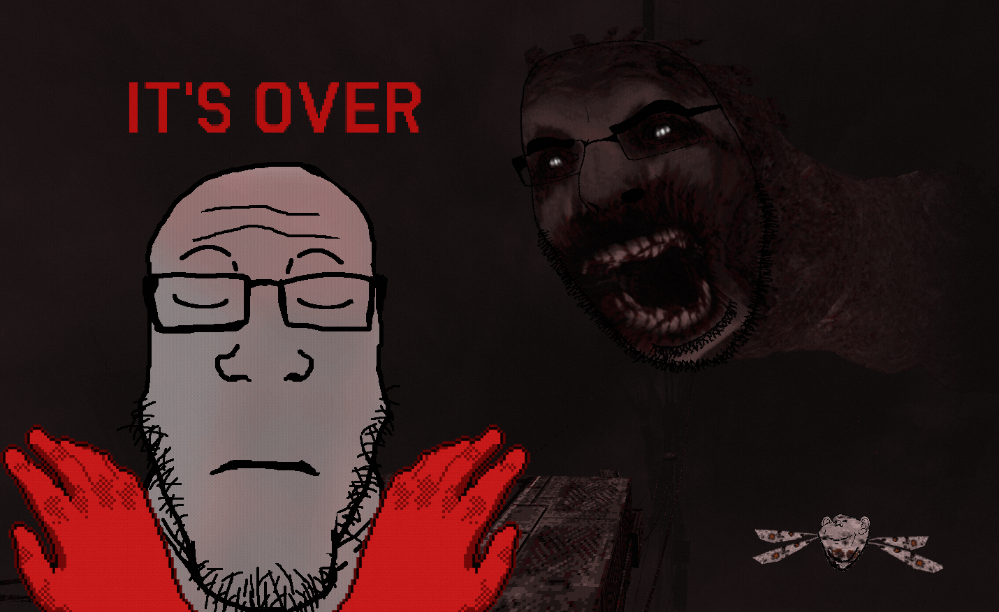 cobson, impish soyak ears, markiplier soyjak, neutralplier, its over, 3soyjaks, animal, bug, closed eyes, closed mouth