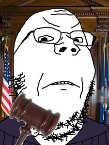 gapejak, angry, clothes, frown, glasses, irl background, judge, robe, soyjak, stubble