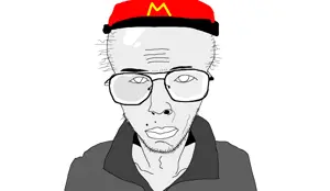 unknown, bald, cap, chin, closed mouth, clothes, forehead lines, glasses, gray skin, hat