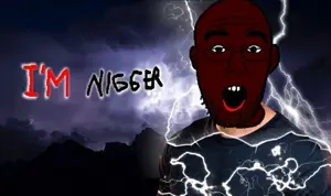 shirtjak, arm, black skin, clothes, glasses, lightning, low tier god, nigger, open mouth, soyjak