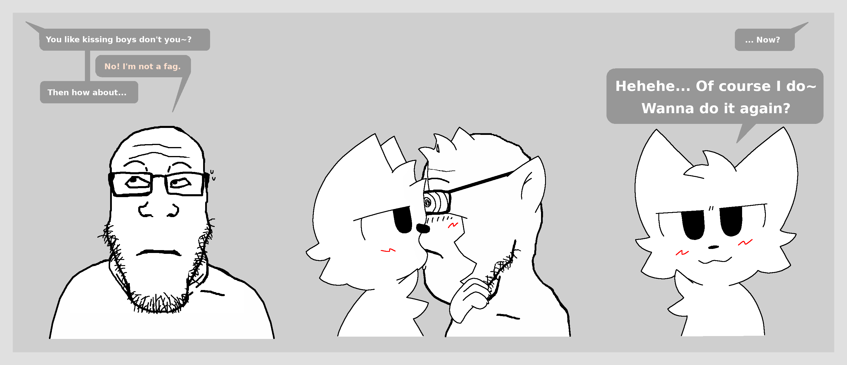 boykisser, markiplier soyjak, neutralplier, bald, blush, comic, faggotry, forehead lines, fur, furrification