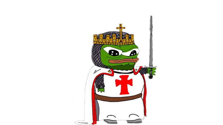 apu, pepe, amphibian, animal, beard, chainmail, closed mouth, clothes, crown, crusade