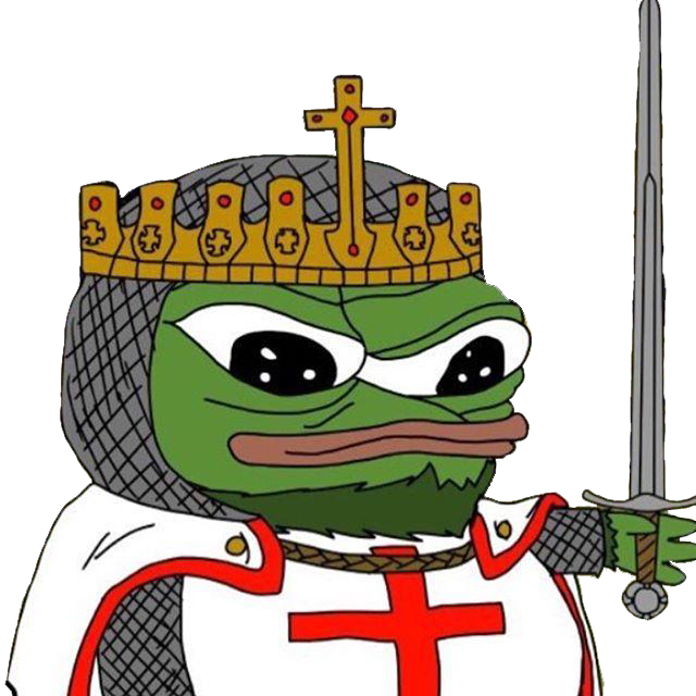 apu, pepe, amphibian, animal, beard, chainmail, closed mouth, clothes, crown, crusade