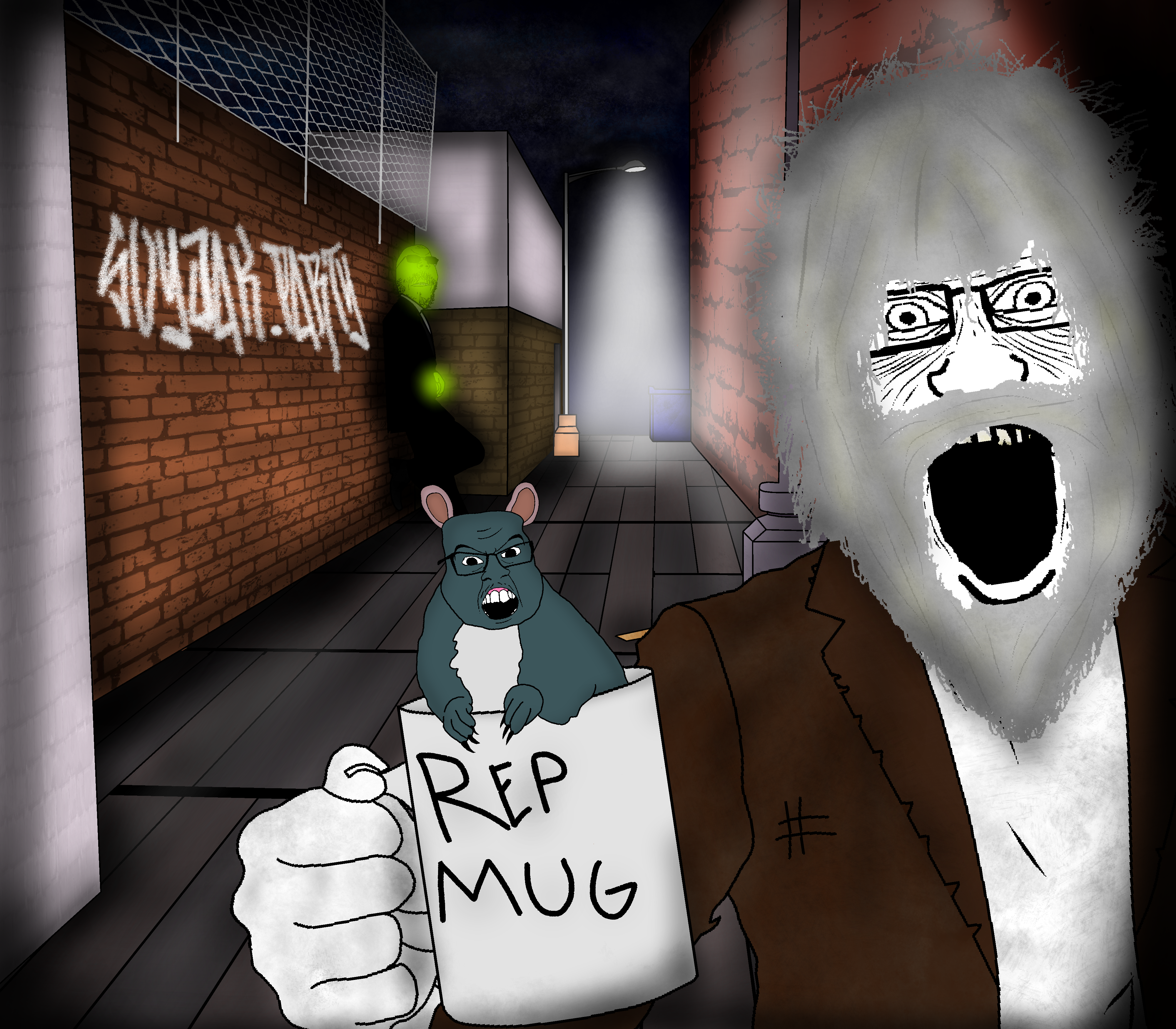 feraljak, gapejak, markiplier soyjak, feralsquirrel, mustached gapejak, unabomber, glowie, squirreljak, animaljaks, alleyway