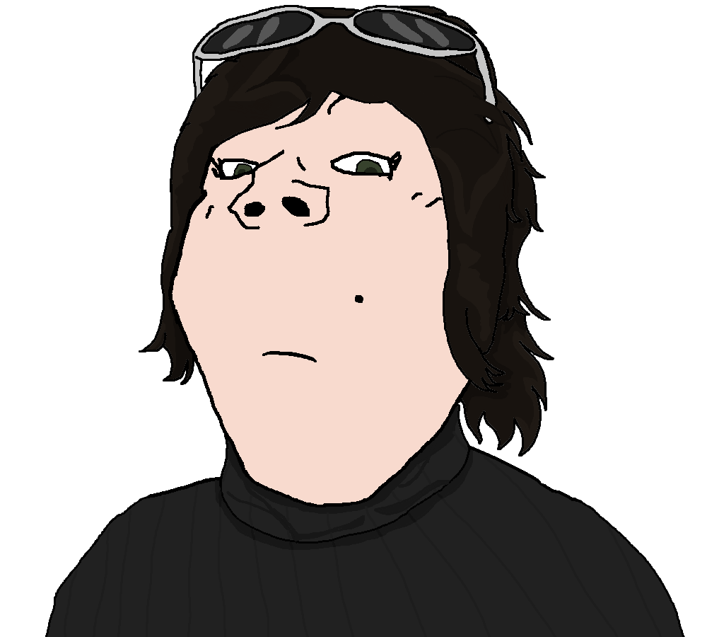 gapejak, female gapejak, femjak, closed mouth, dark hair, eyelashes, female, frown, glasses, green eyes