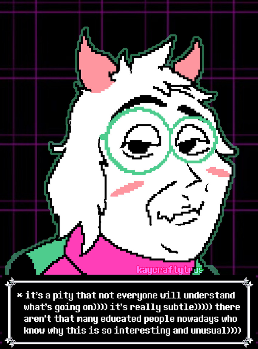 ralsei (deltarune), smugjak, background, black, black background, blush, blush lines, clothes, darkner, dialogue box