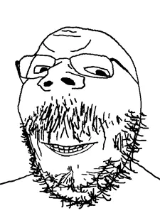 gapejak, mustached gapejak, bald, distorted, glasses, grin, mustache, smile, soyjak, stubble