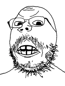 gapejak, mustached gapejak, angry, bald, big eyes, distorted, glasses, mustache, soyjak, stubble