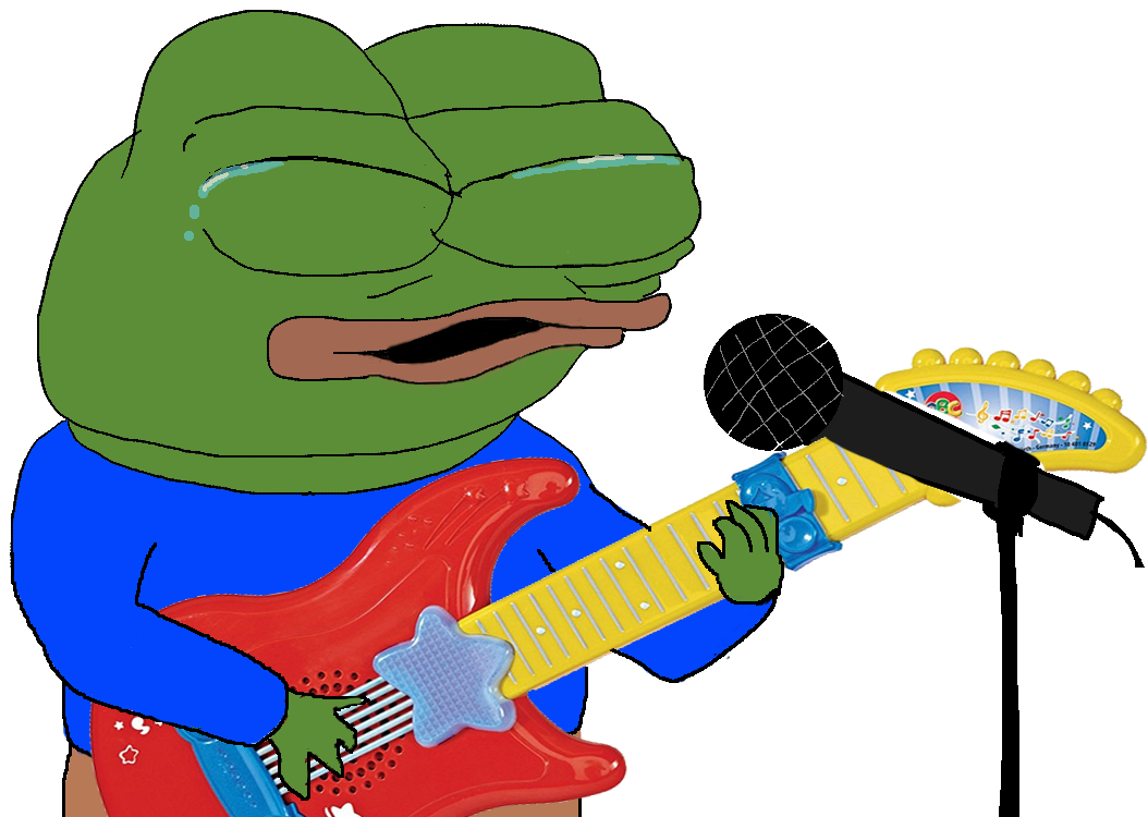 apu, pepe, amphibian, animal, blue shirt, closed eyes, clothes, crying, electric guitar, frog