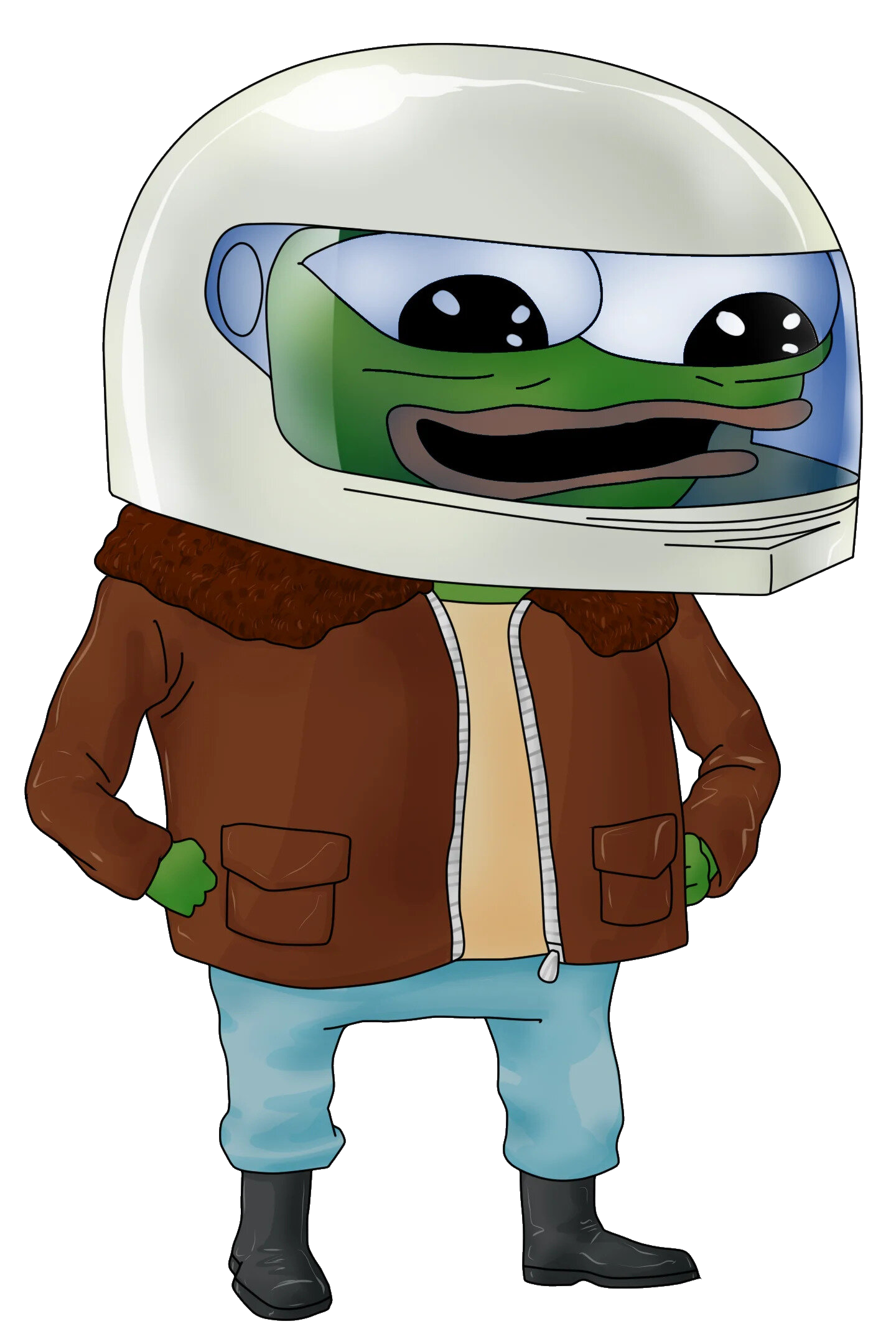 apu, pepe, amphibian, animal, clothes, frog, full body, green skin, hat, helmet