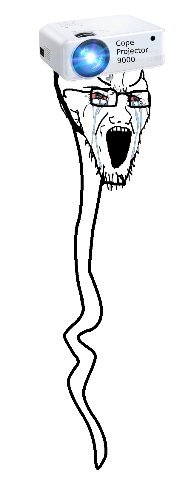 soyak, long crying soyak, long soyak, soyak (crying), spermjaks, bloodshot eyes, cope projector 9000, crying, eyebrows, full body