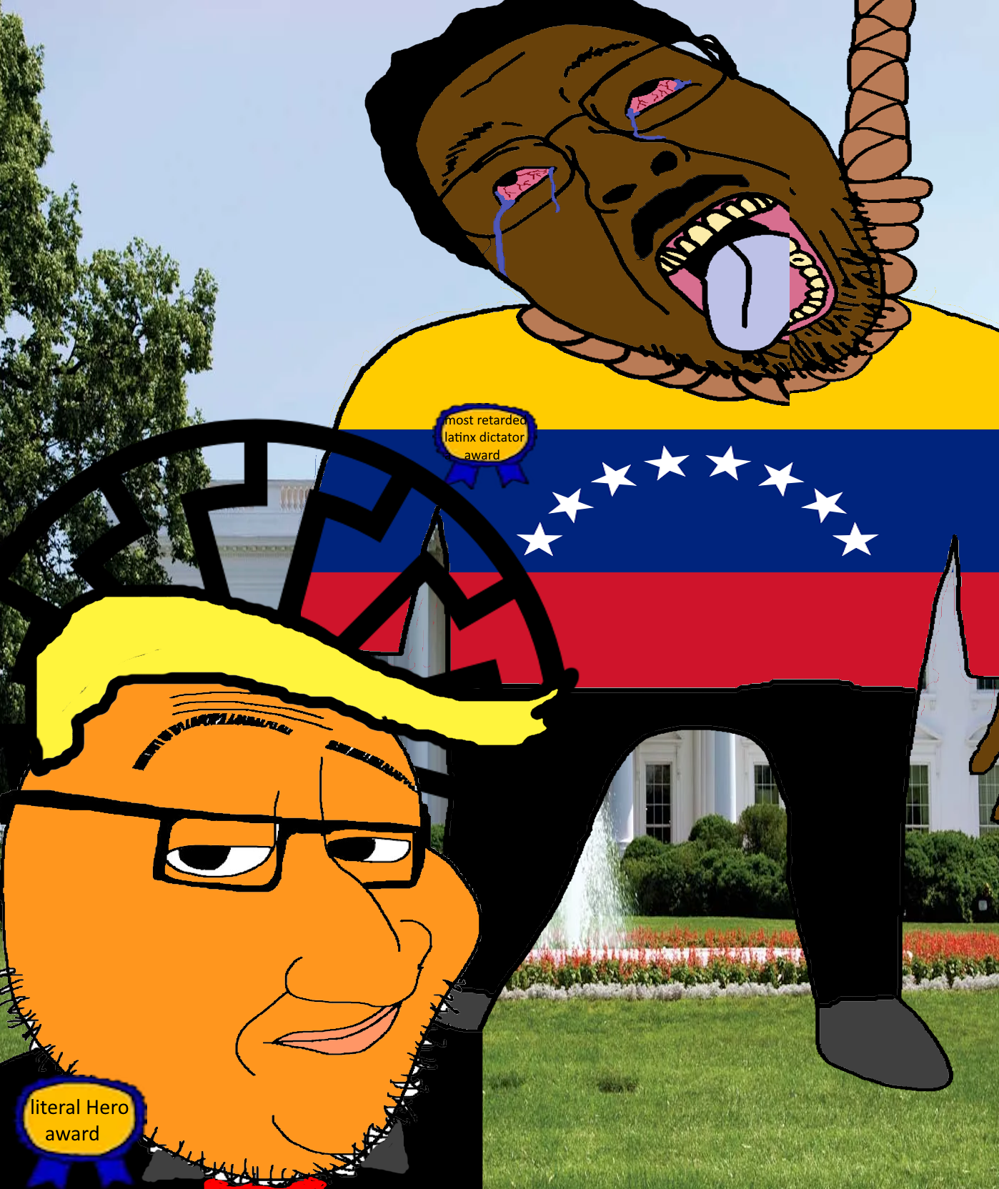 donald trump, bernd, smugjak, hanging troonjak, troonjak, 2soyjaks, ack, award, blonde hair, brown skin