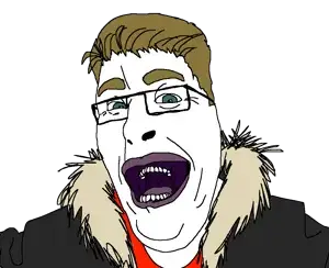 cobson, blonde hair, blue eyes, gegging, glasses, hair, laughing, parka, red shirt, thub