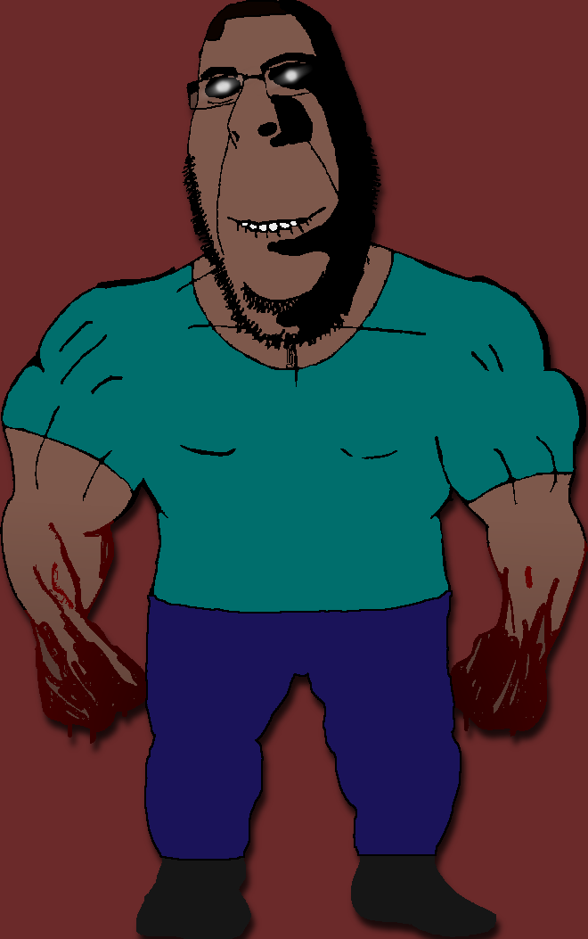 rapeson, cobson, hornyson, rapeson, beard, biting lip, blood, buff, clothes, full body