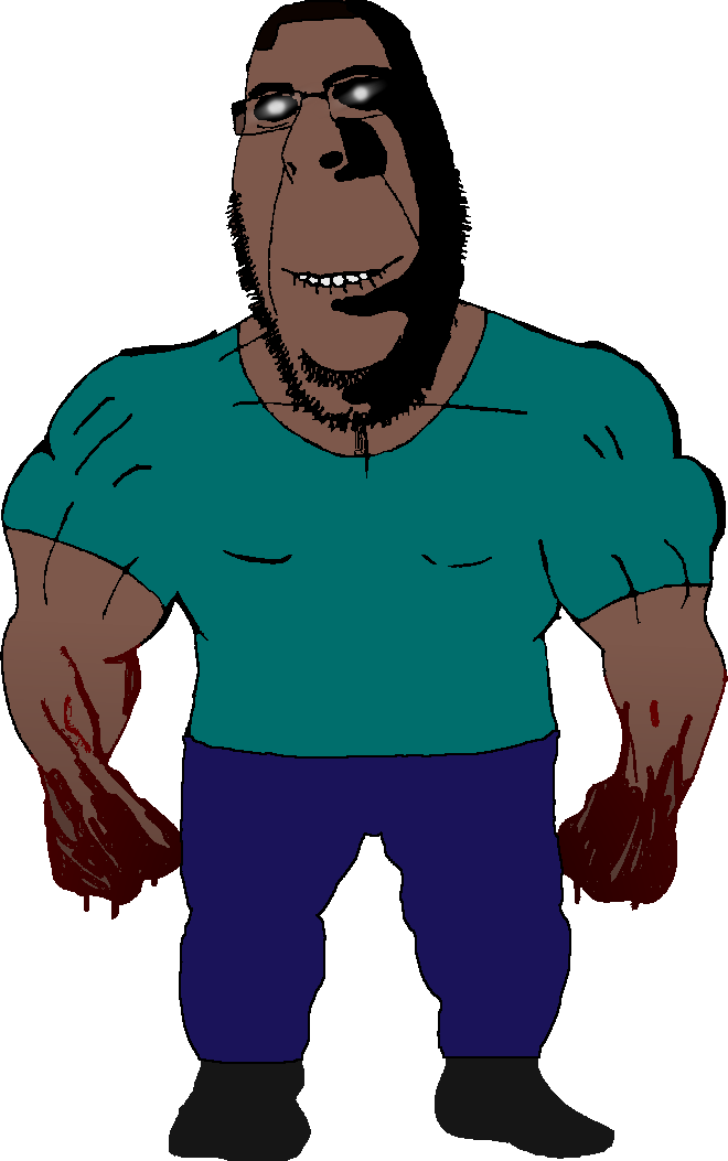 rapeson, cobson, hornyson, rapeson, beard, biting lip, blood, buff, clothes, full body