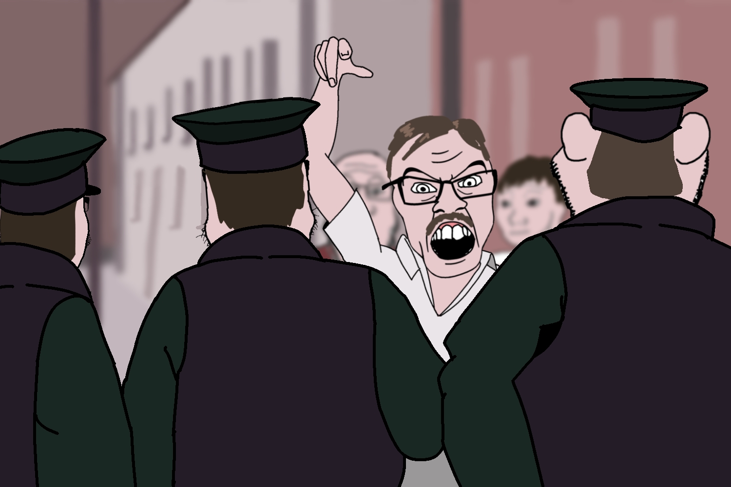 wojak, cobson, feraljak, impish soyak ears, markiplier soyjak, neutralplier, angry, arm, back, belfast