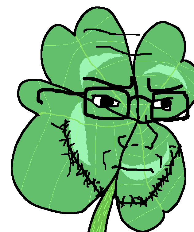 soyak, soyak (irritated), 1soyjak, angry, beard, black eyes, closed mouth, clover, forehead lines, four leaf clover