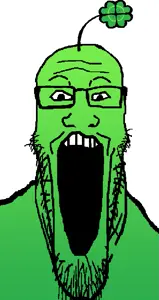 markiplier soyjak, longplier, clover, flower, glasses, green skin, looking at you, object on head, open mouth, plant