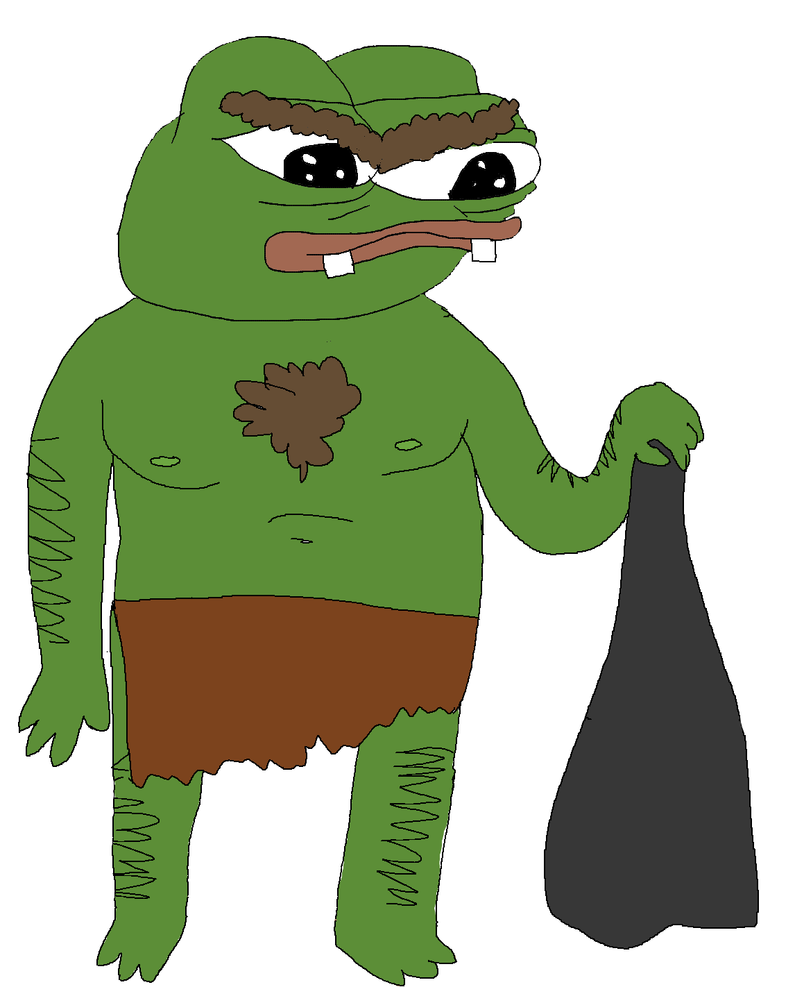 apu, pepe, amphibian, animal, body hair, caveman, chest hair, closed mouth, clothes, club (weapon)
