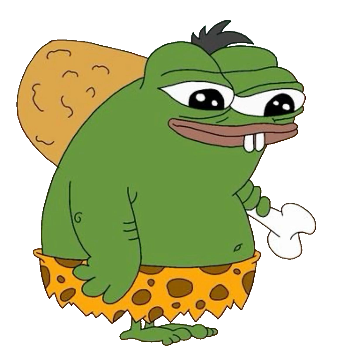 apu, pepe, amphibian, animal, bone, caveman, closed mouth, clothes, club (weapon), feet