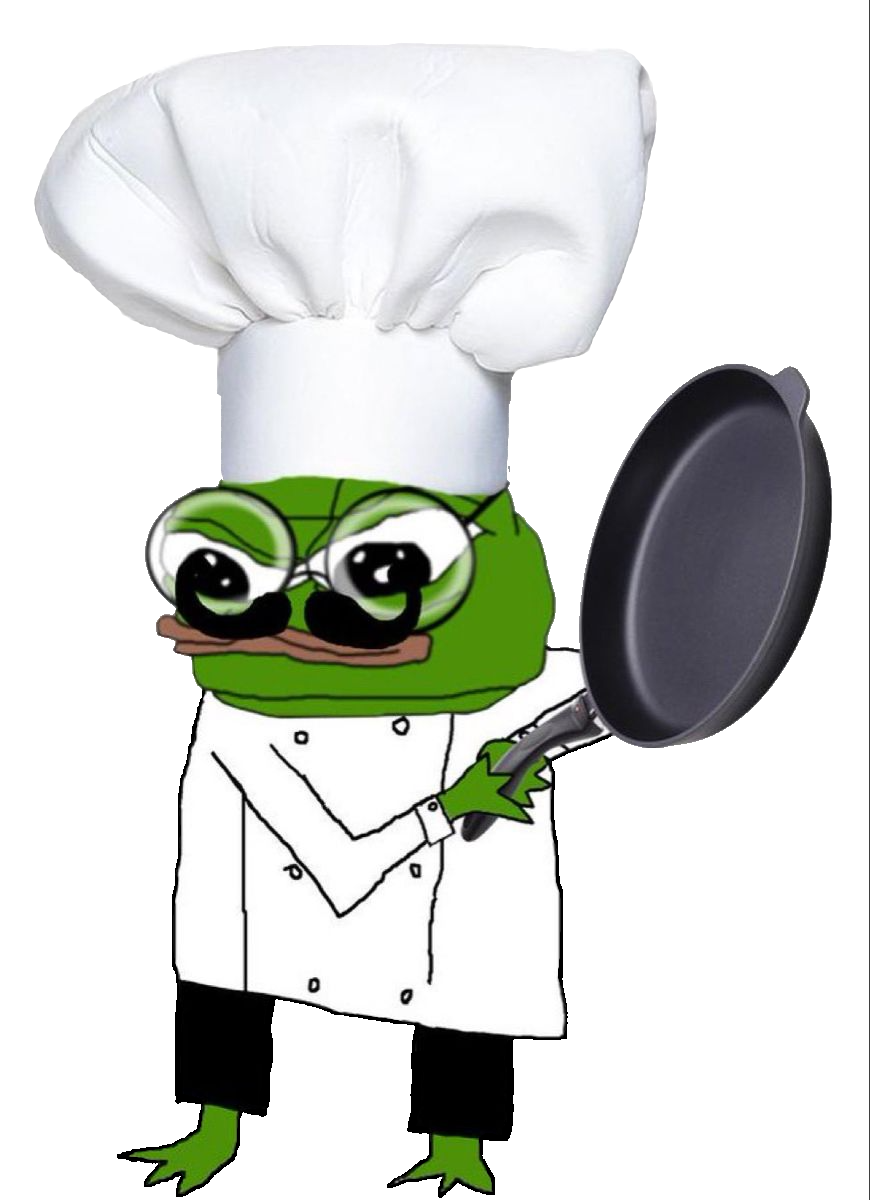 apu, pepe, amphibian, animal, chef, chef hat, closed mouth, clothes, feet, frog