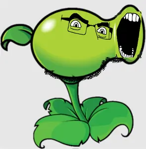 cobson, glasses, no nose, objectsoy, open mouth, peashooter, soyjak, stubble, video game, plants vs zombies